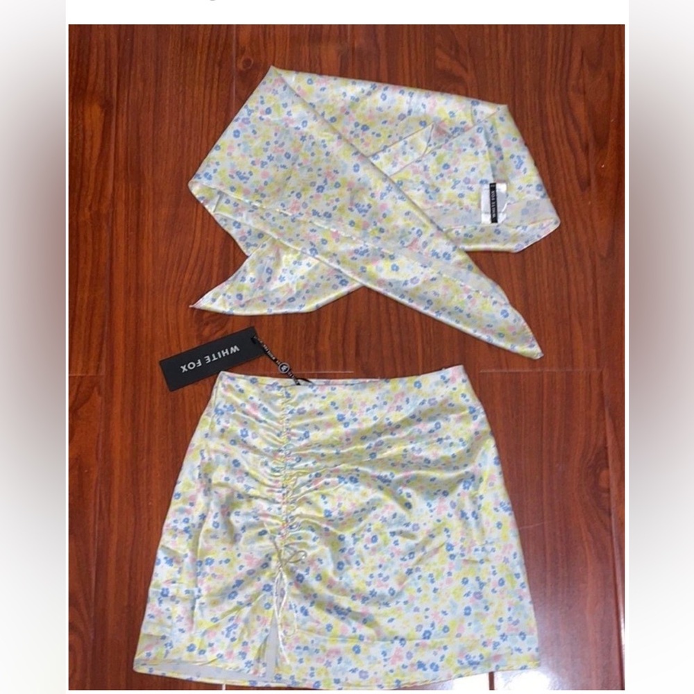White fox boutique floral wrap set top and skirt set